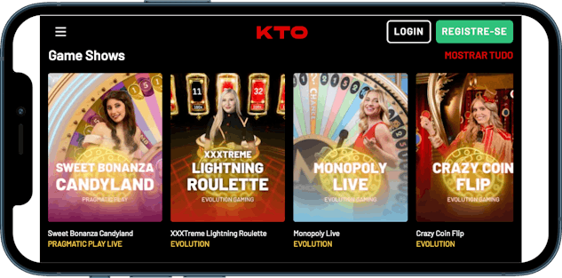 Imagem de celular acessando o cassino ao vivo do site de apostas KTO