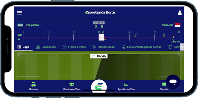 Imagem de um celular mostrando uma partida de futebol ao vivo na Esportes da Sorte.