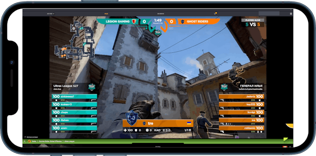 Imagem mostrando o jogo CS:GO sendo jogado na F12.bet através de um celular
