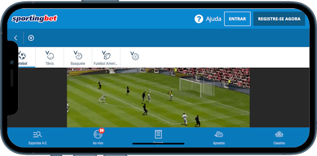 Imagem de um celular mostrando um jogo de futebol virtual na Sportingbet.