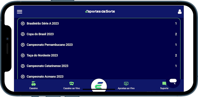 Imagem de um celular mostrando algumas das competições nacionais de futebol disponíveis na Esportes da Sorte.