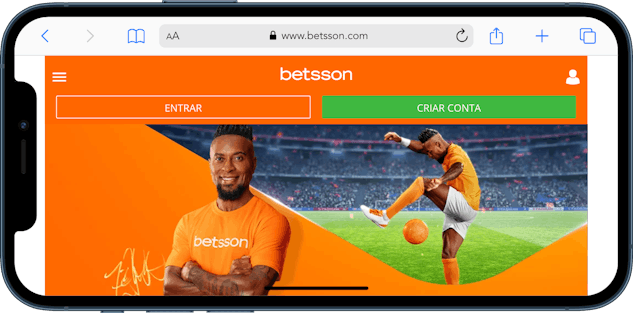 Imagem de um celular mostrando a página inicial da Betsson