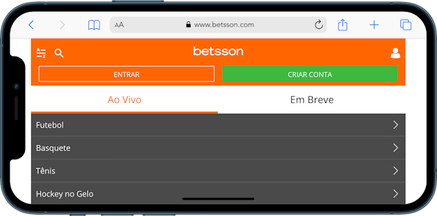 Imagem de um celular mostrando os esportes disponíveis na Betsson