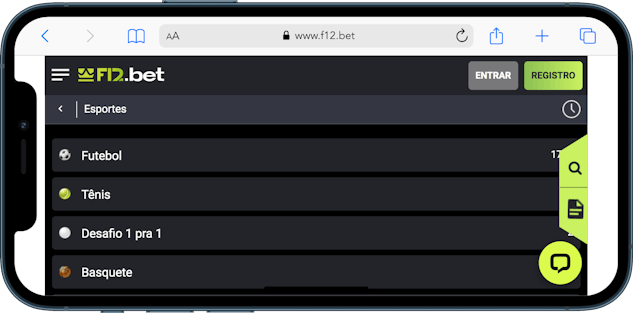 Imagem de um celular mostrando a seção de Apostas Esportivas na F12.bet