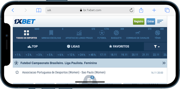 Imagem de um celular mostrando as opções de apostas oferecidas pela 1xbet no futebol brasileiro.