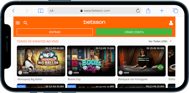 Imagem mostrando a variedade de jogos ao vivo no cassino Betsson.