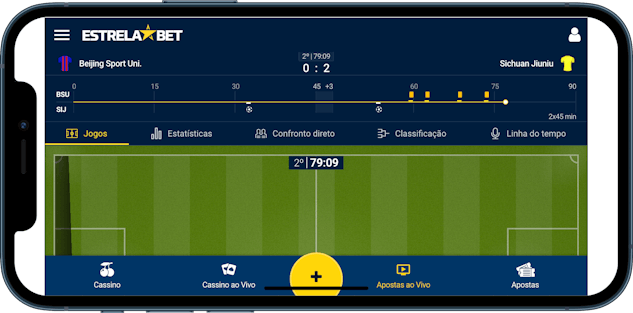 Imagem de um celular mostrando as opções de apostas em uma partida ao vivo na Estrela Bet.