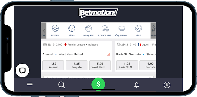 Imagem de um celular mostrando a variedade de apostas esportivas disponível na Betmotion.