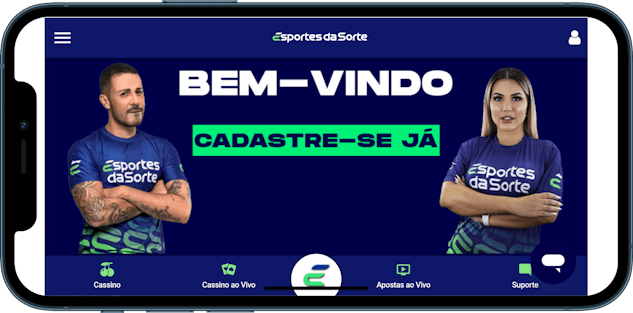 Imagem de um celular mostrando a página inicial do site de apostas Esportes da Sorte.