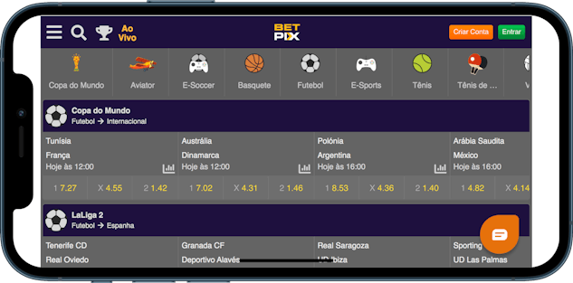 Imagem de um celular mostrando a variedade de partidas de futebol disponíveis na BetPix.