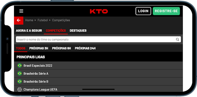 Imagem mostrando um celular na seção de apostas esportivas do site KTO