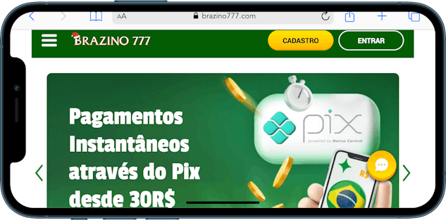 Imagem de um celular acessando o site de apostas Brazino 777