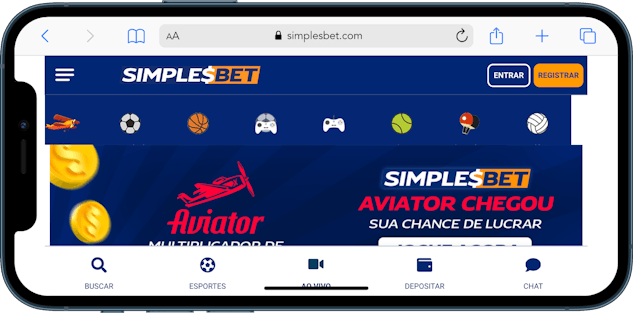 Imagem de um celular mostrando a página inicial do site de apostas SimplesBet.