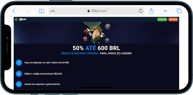 100% até R$700 e 120 giros grátis de bônus no 20Bet