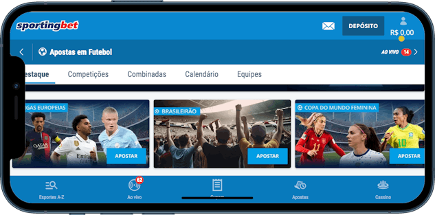 Imagem de um celular mostrando a seção de apostas esportivas na Sportingbet.
