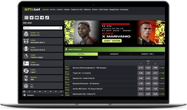 Imagem de um laptop mostrando a grande variedade de apostas em jogos de futebol na F12.bet