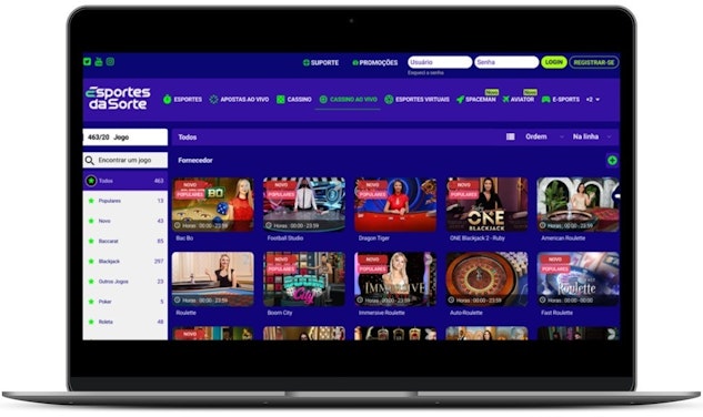 Imagem de um celular mostrando a seção de cassino ao vivo da Esportes da Sorte.